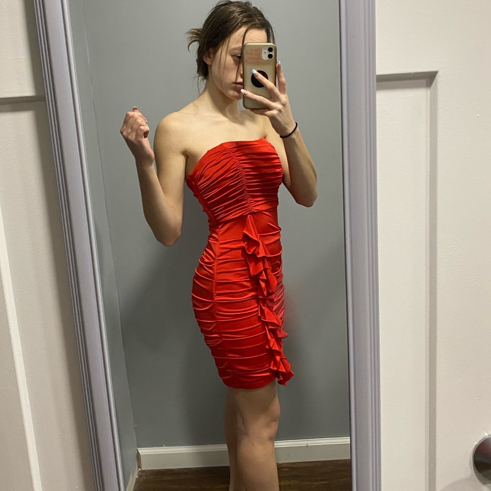 Ruffle cocktail red dress
